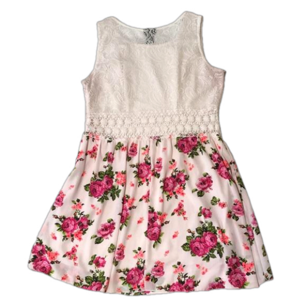 RUE21 Creamy White Cut Out Lace Top w/Pink Floral Silky Bottom Sundress—Sz XL - Picture 12 of 16
